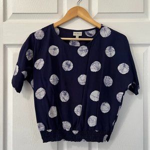 Anthropologie | The Odells Pull Over Top in Navy White Polka Dot